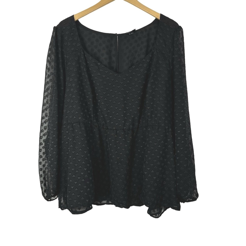 Torrid Peplum Chiffon Blouse Heart Print Solid Black Womens 4X‎ Goth Glam Lined